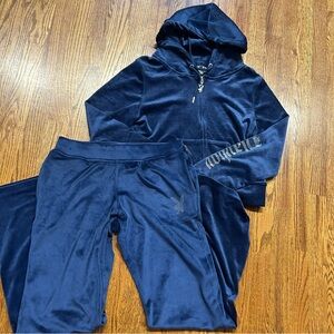 Juicy Couture Velour Bling Tracksuit Set Rhinestone Logo Atlantis Medium